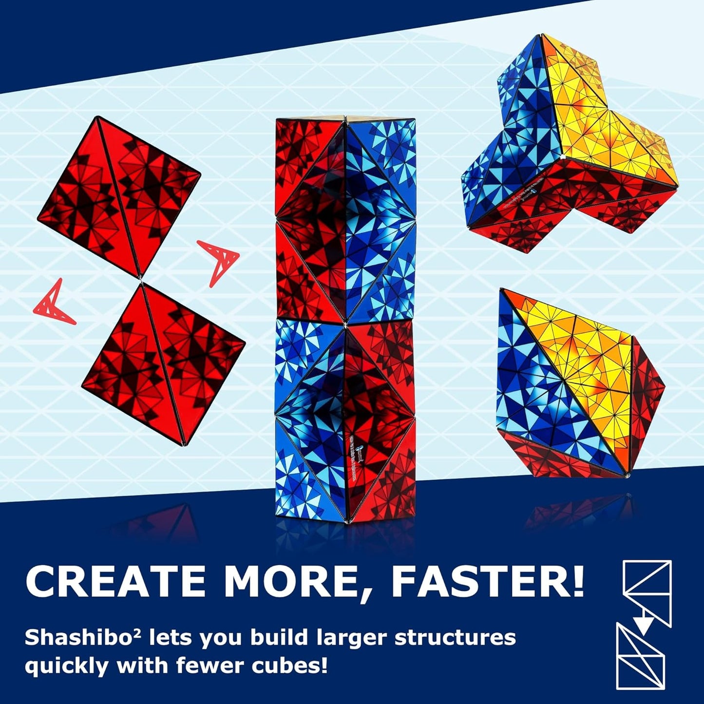 Shashibo Squared Shape Shifting Box – Next Generation XL STEM Magnetic Fidget Cube That Transforms Into Over 70 Shapes – Pairs w/All Shashibo Cubes - Download Fun in Motion Toys Mobile App (Primary)