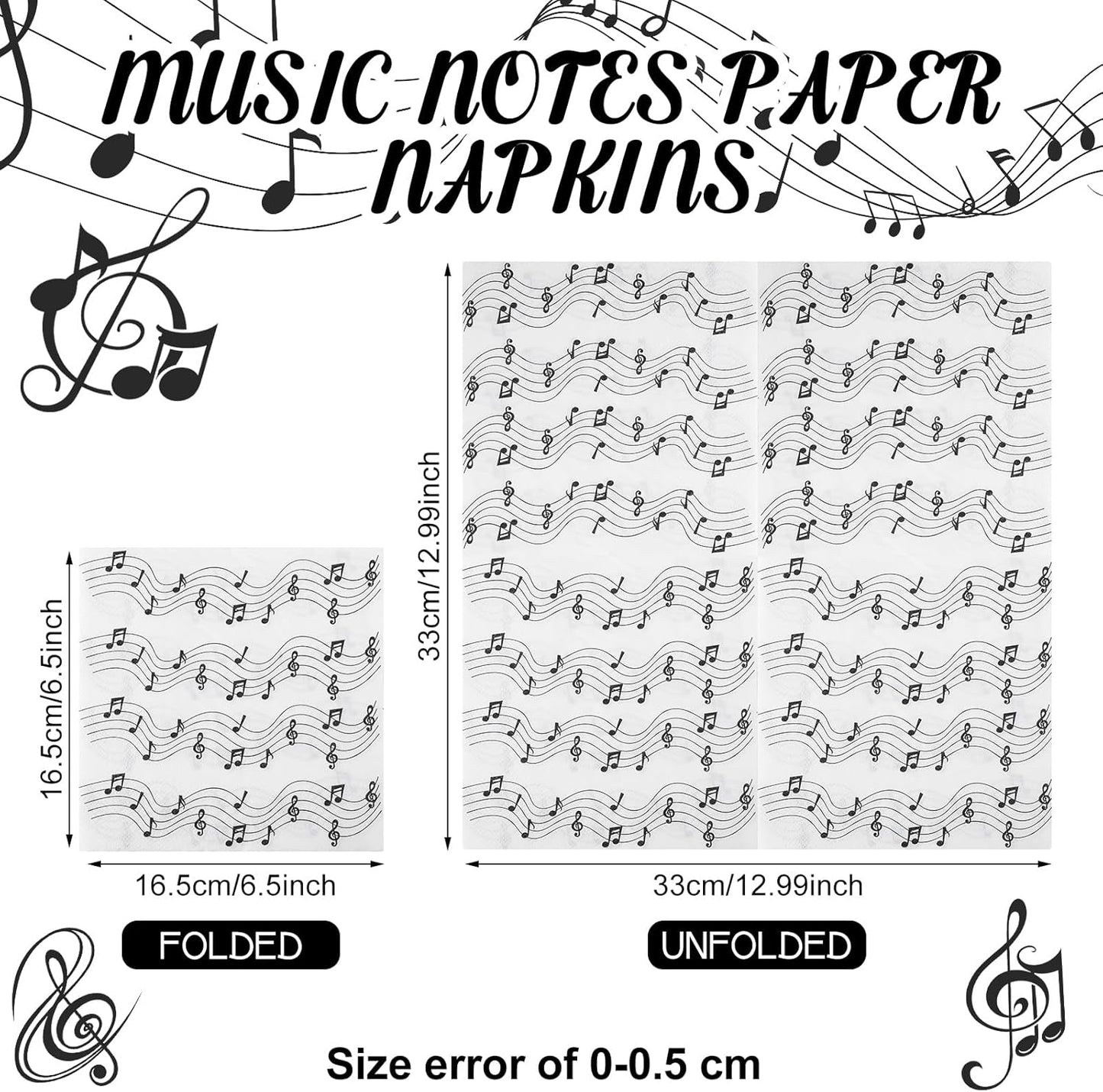 60 Pcs Music Note Cocktail Paper Napkins 6.5 x 6.5 Inches Disposable Paper Napkins Dessert Beverage Tissue for Decoupage Luncheon Tissue for Theme Party Wedding Birthday Party