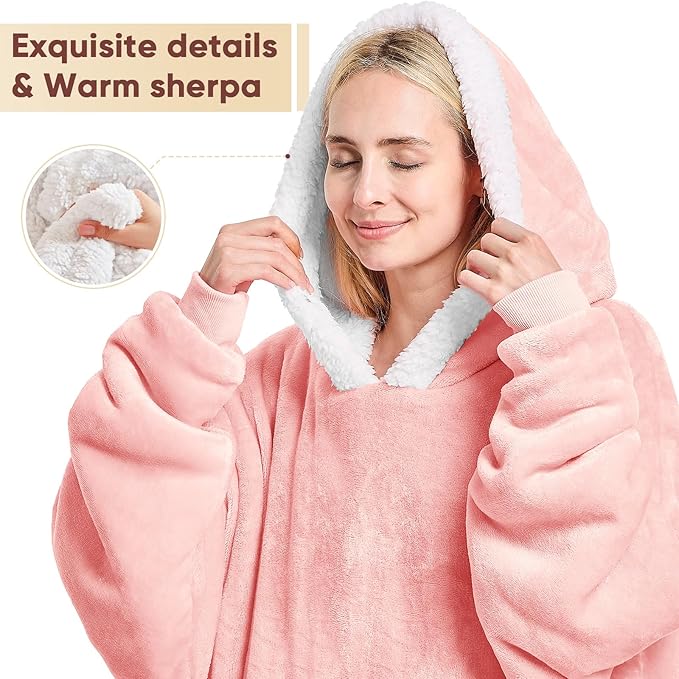 yescool Wearable Blanket Hoodie, Flannel Sherpa Fleece Blanket Sweatshirt for Adults Women Men,One Size Fits All