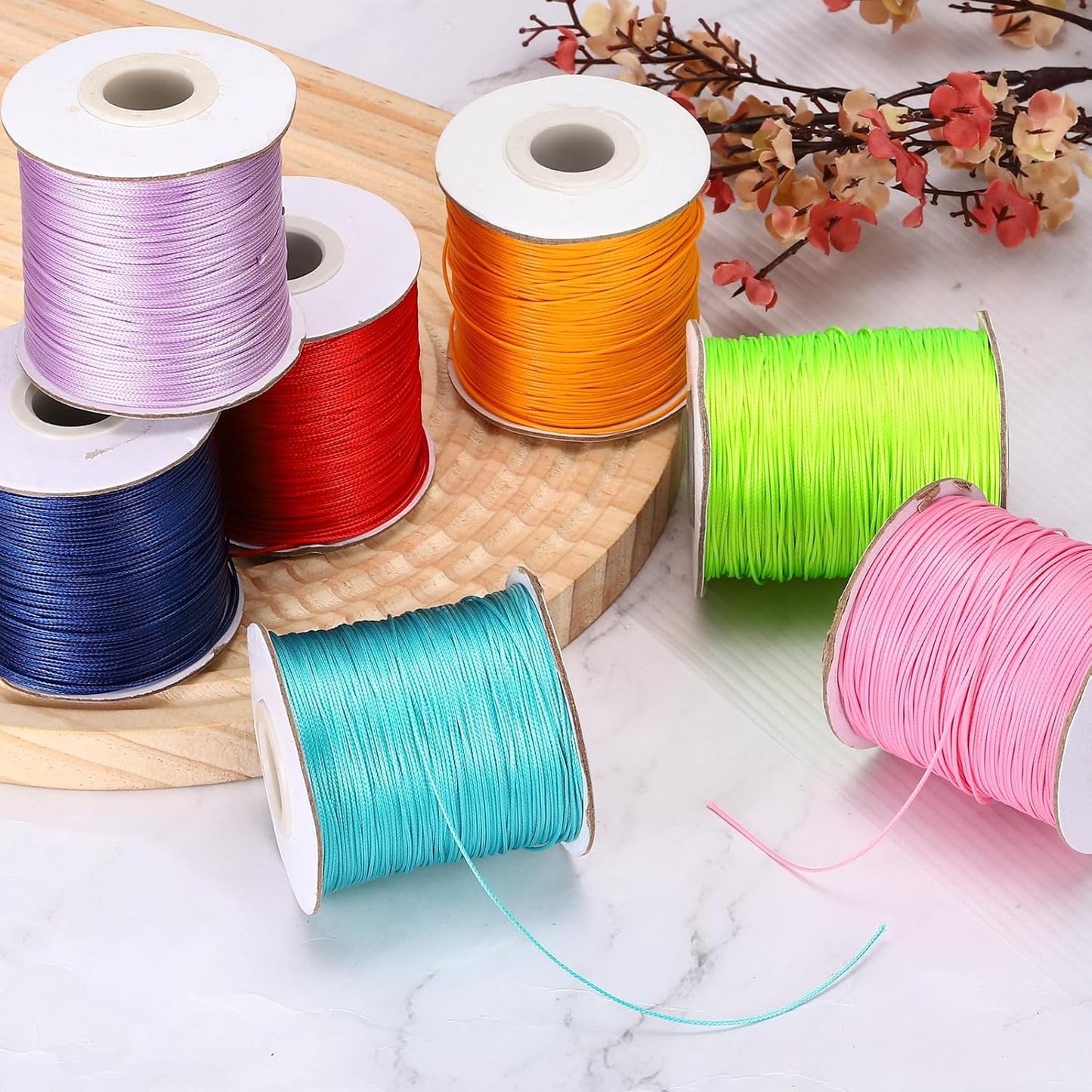 MECCANIXITY Waxed Cord 0.5mm Waxed Polyester Cord 175 Yard Wax String for Bracelet Making, Necklaces, Beading, Jewelry Making and DIY Crafts(Orange Red)