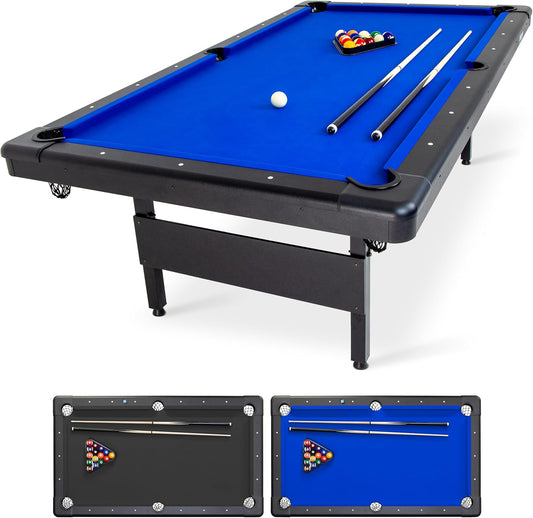 GoSports 6, 7, or 8 ft Billiards Tables - No Assembly, Choose Your Color - Portable Pool Table Includes Full Set of Balls, 2 Cue Sticks, Chalk and Felt Brush