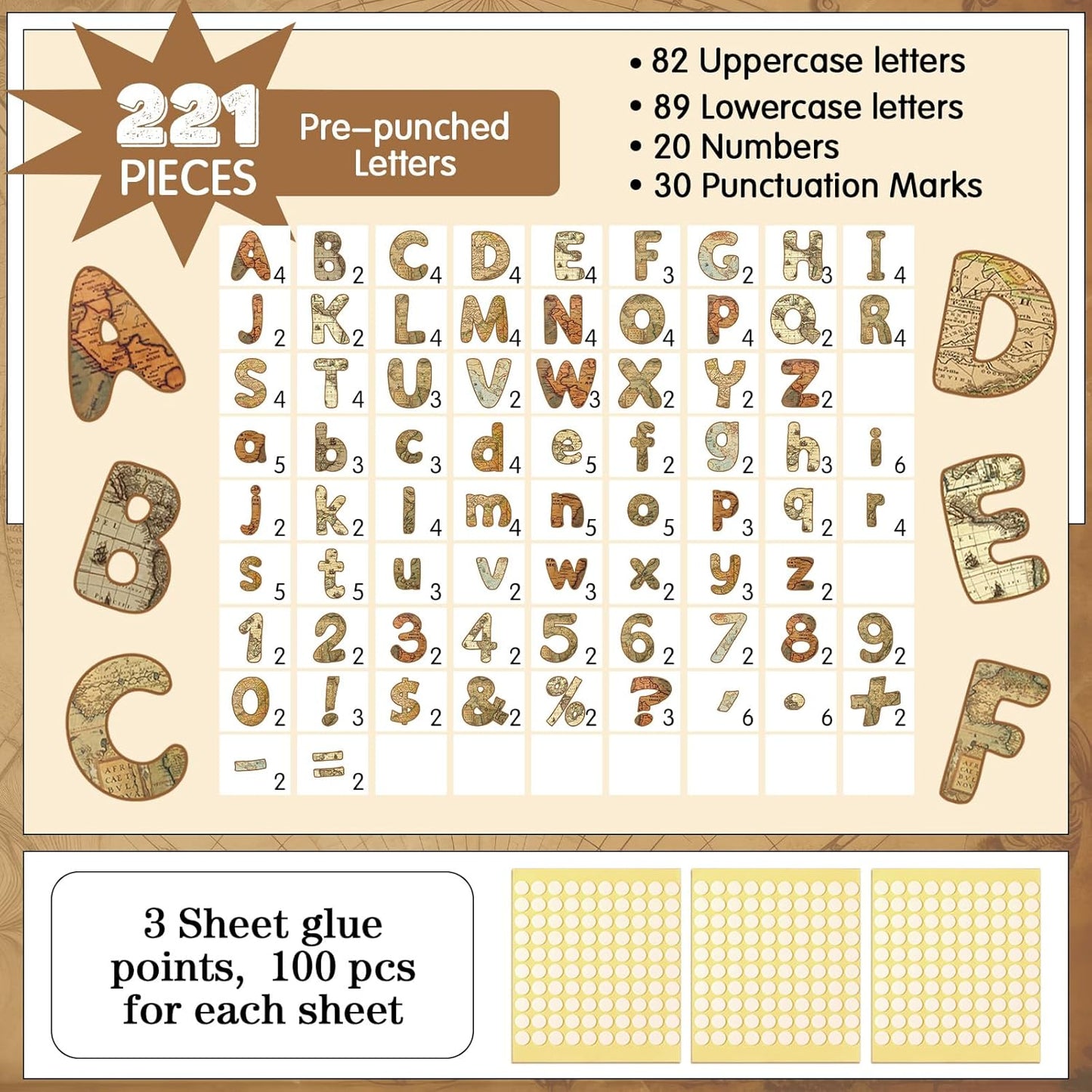 221 Pcs Bulletin Board Letters Round Alphabet Number Punctuation Symbol Combo Letter Cutouts Classroom Decoration for School Classroom Chalkboard Poster Board(World Map Round)