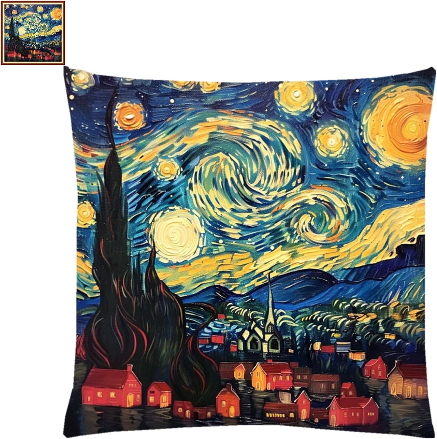 Stamped Cross Stitch Kits for Adults Beginners Pillow Needlepoint Kit with Embroidery Pattern Needlework Kit Prestamped Stitches Kit 11CT Cross Stitching-Van Gogh Starry Sky Home 18x18 inch