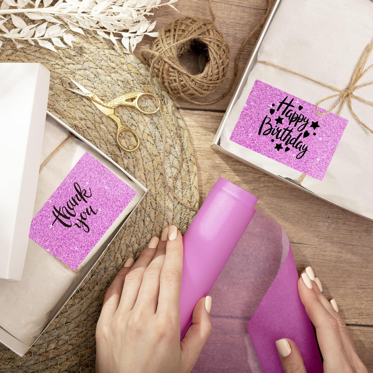 3x2 Inch Holographic Thermal Labels Stickers, Glitter Waterproof Direct Thermal Sticker Labels for Barcode, Mailing, DIY Design- 200 Pcs/Glitter Pink