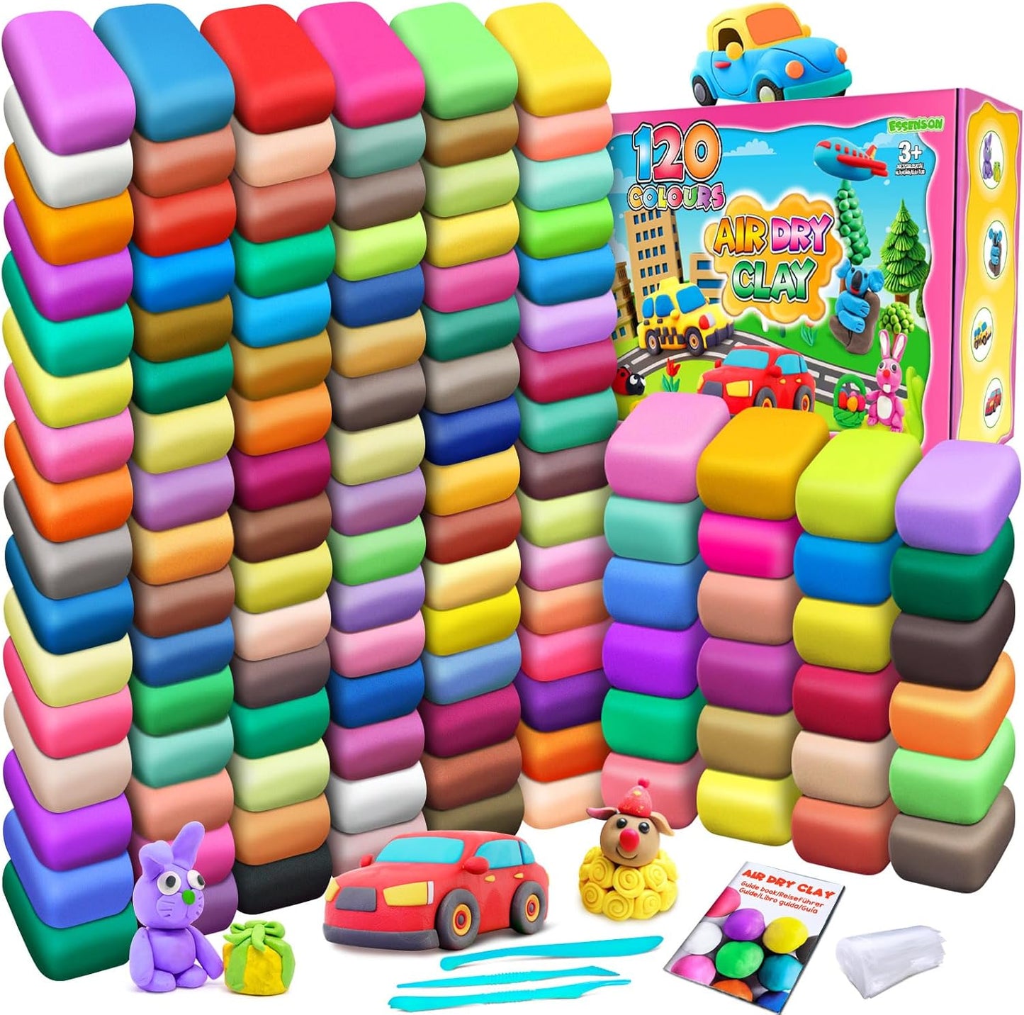 ESSENSON Air Dry Clay 120 Colors, Modeling Clay for Kids, DIY Molding Magic Clay, Gift for Kids