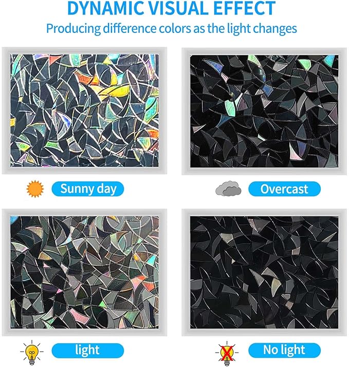 Blackout Window Film，Sun Blocking Window Privacy Cover for Glass Removable Darkening Dark Black Out Window Cover Tint Shades for Home Day Sleep Light Blocker（ Black Rainbow 23.6 x157.4 in）