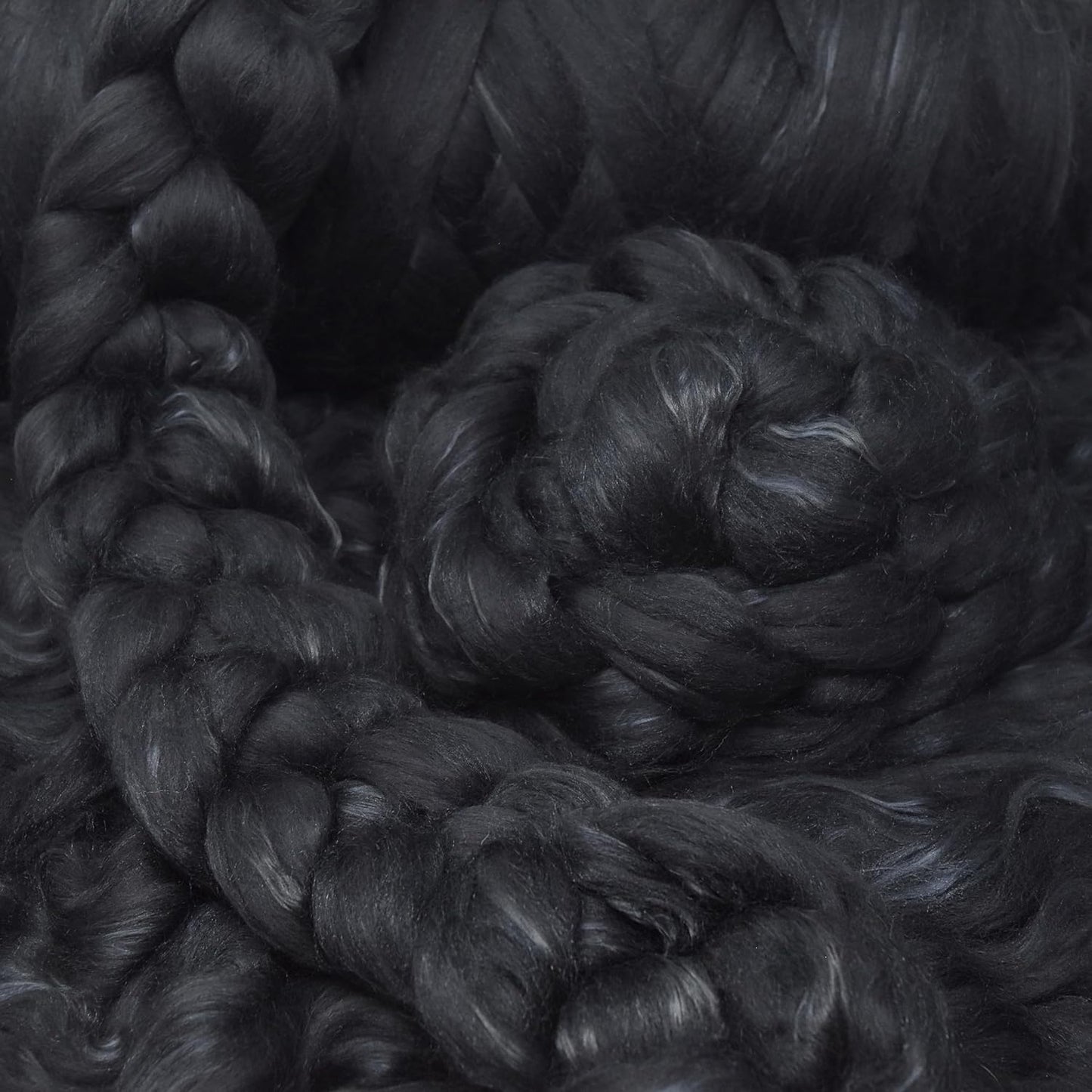Merino Silk Luxe Tonal Designer Blend. Superfine Merino, Mulberry Silk, Tussah Silk. Top Roving for Spinning or Felting. Obsidian 1oz