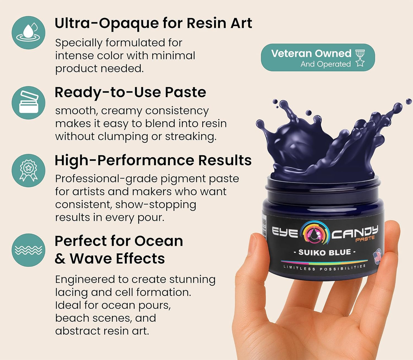 Eye Candy Blue Resin Pigment Paste Suiko Blue (2 oz Paste / 4 oz Jar) | Epoxy, Resin Art Paste | Highly Pigmented