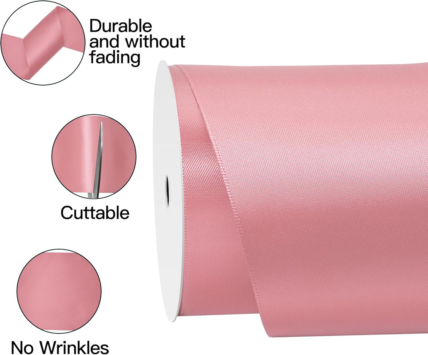 Pink Satin Ribbon 4 Inch X 15 Yards Solid Color Double Faced Ribbons Perfect for Crafts Wedding Decor Bow Making Arts Sewing and More