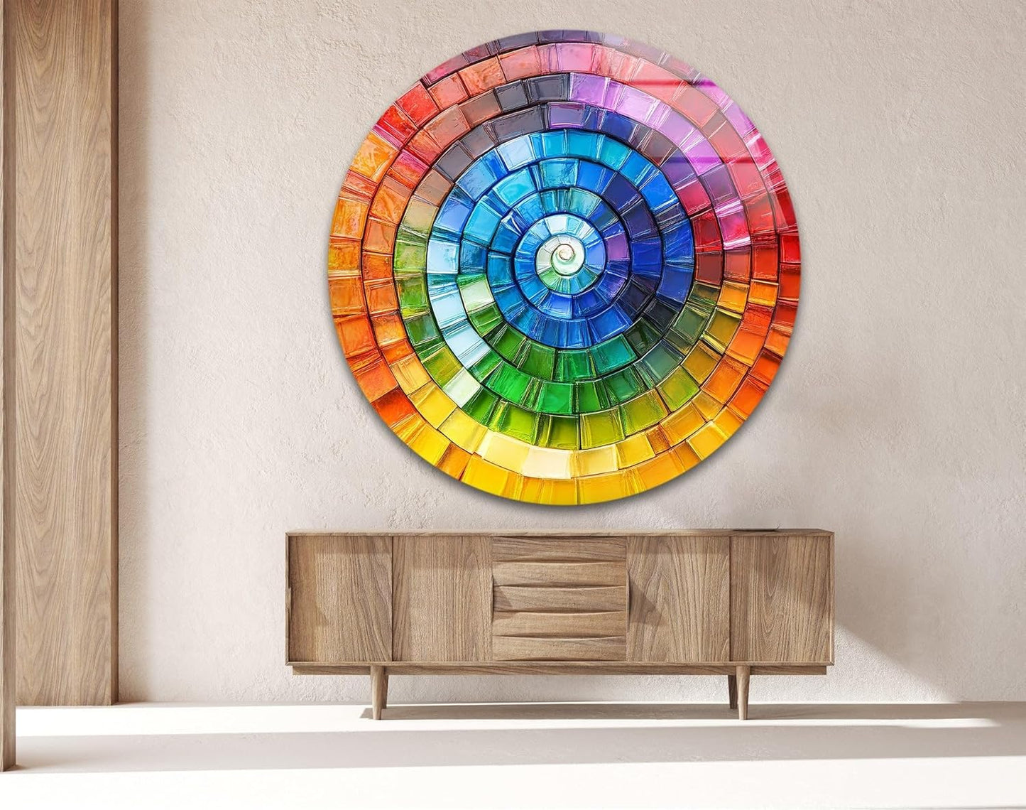 My Photostation.com 27.5''(70cm) Diameter Radiant Spiral Spectrum Round Glass Wall Art Tempered Glass Printing Wall Decor Large Wall Art Wall Hangings