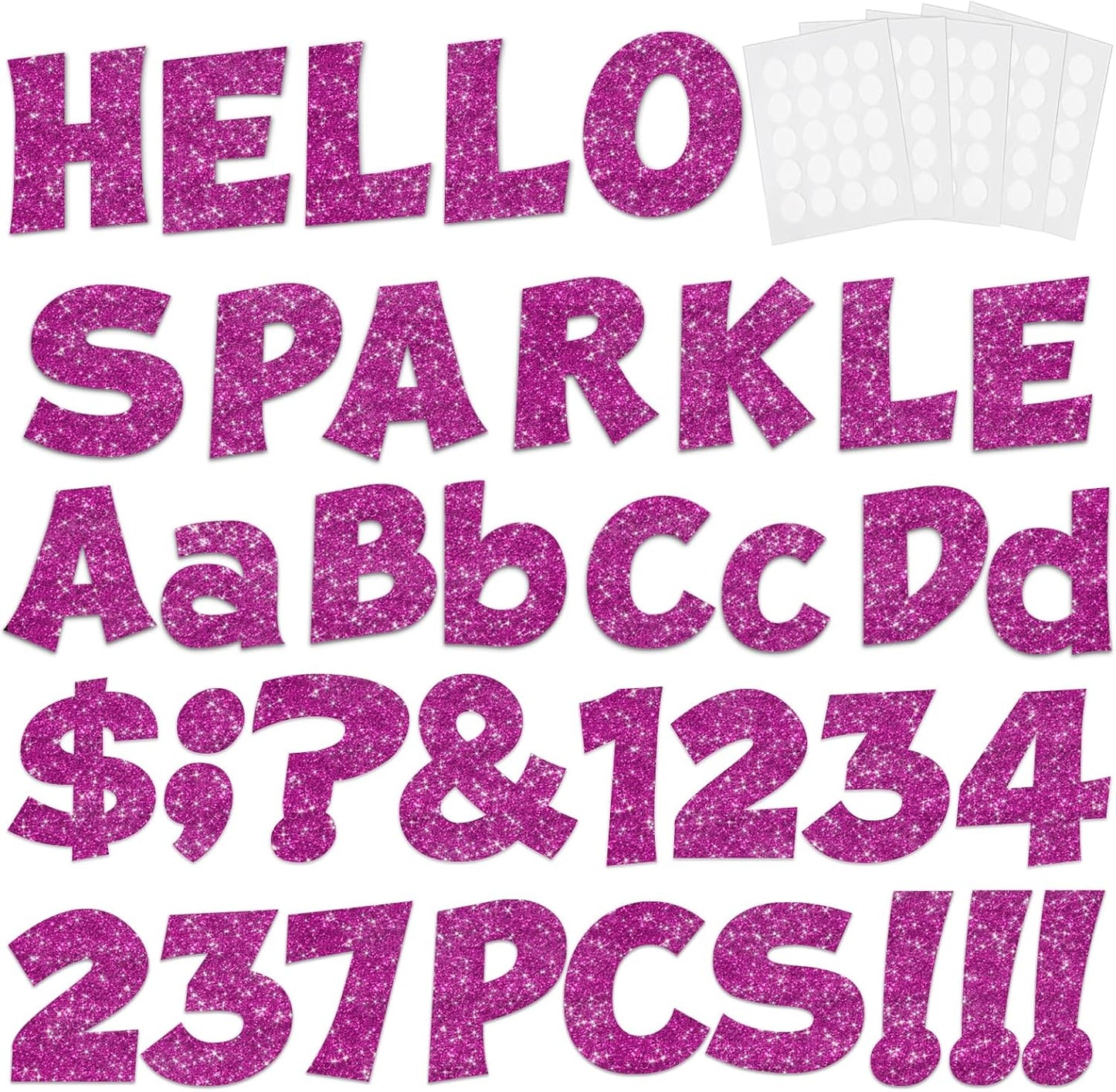 237 Pcs Glitter Bulletin Board Letters, Numbers and Punctuation, Poster Board Letters Alphabet Cut Out Cardboard Letters Accessories for Classroom Display Decorating Supplies 4inch (Hot Pink)