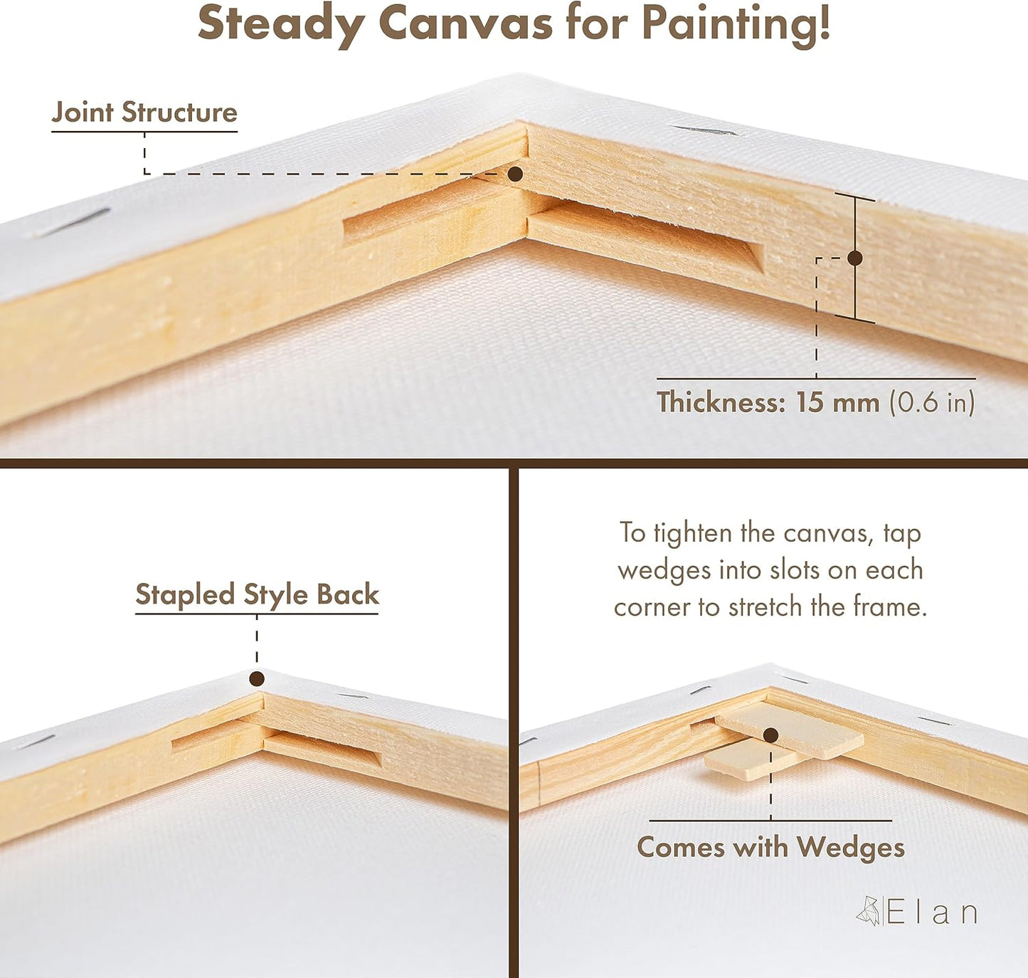 Elan Stretched Canvases 15.7x19.7, 6-Pack Canvases for Painting Painting Canvas Bulk, Stretched Canvas for Adults Blank Canvas for Painting, Painting Canvases, Paint Canvases for Painting, Art Canvas