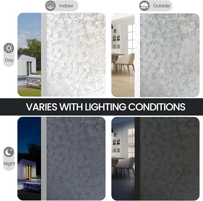 Window Privacy Film, Frosted Glass Decorative Static Cling, Removable Sun Blocking Vinyl Covering,Window Film for Home Kitchen Living Room Bathroom,Sea of Flowers,17.3" x 78.7"