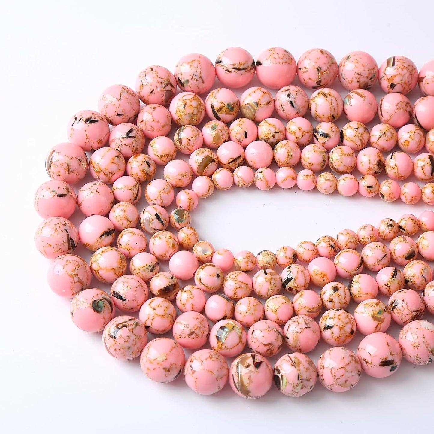 90PCS 4MM Natural Pink Shell Turquoise Beads for Jewelry Making with Mother-of-Pearl Round Loose Beads DIY Bracelet Accessories 15" (4mm, Pink Shell Turquoises)