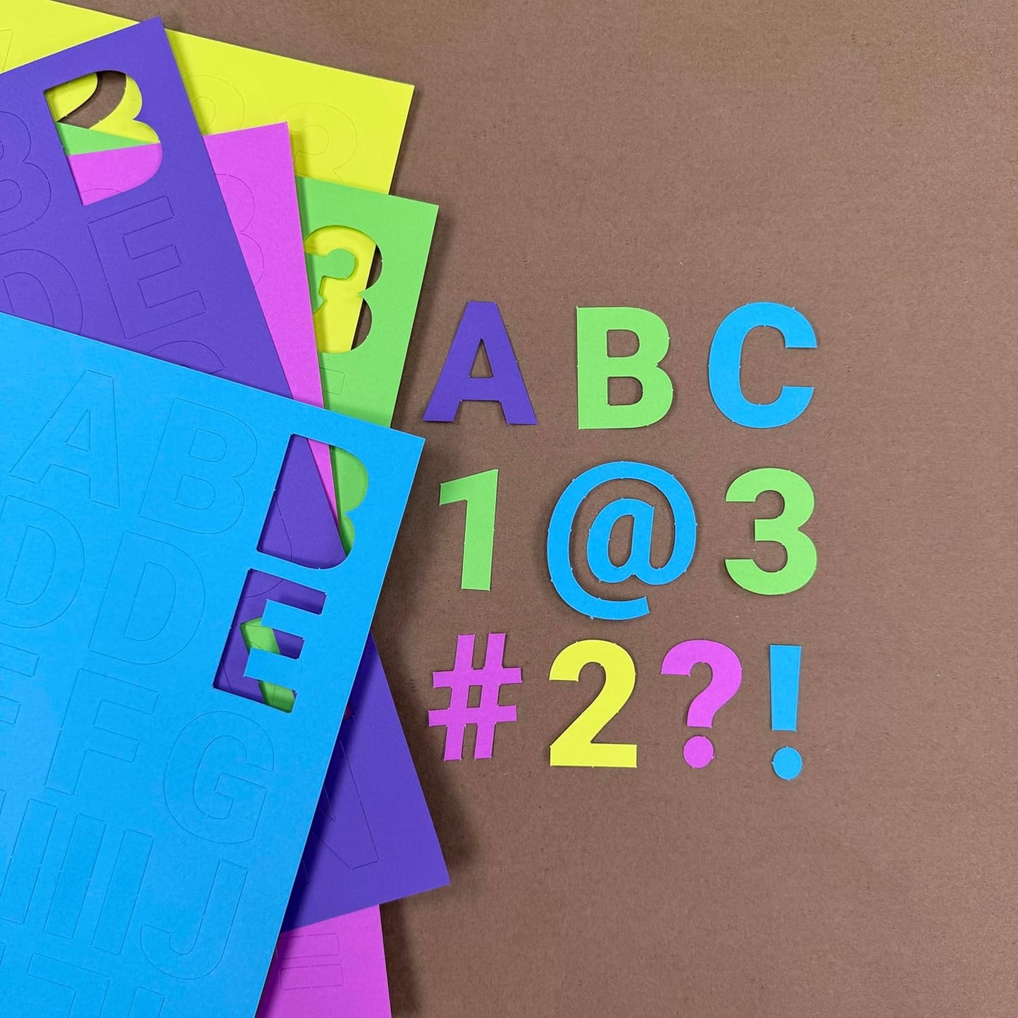 FreshCut Crafts 636 Pcs 1.5 in. Happy Colors Bulletin Board Letters & Numbers, Capital Alphabet, Numbers, Punctuation, US Made Card Stock Punch Out Letters for Posters, Bulletin Boards, Classroom