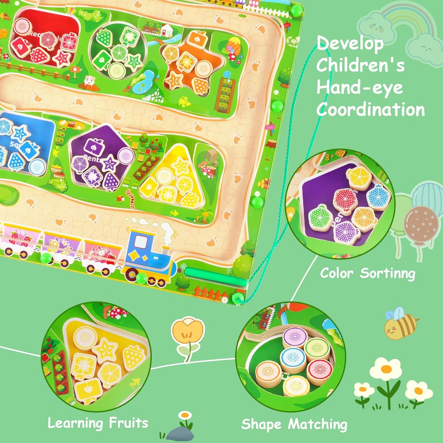 Magnetic Color & Shape Maze, Toddler Montessori Toys for 3 4 5 Year Old Girl Boy Birthday Gift, Magnetic Puzzles Board for Kids, Wooden Magnets Color Shape Sorting Toys, Preschool Learning Activities