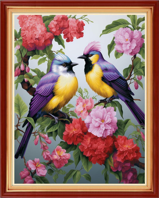 Dimxvean Cross Stitch Kit, Bird Wreath 16x20 inch, Easy to Use Cotton Thread, HD Preprint, All Ages, Unisex, Modern Traditional, Nature Theme