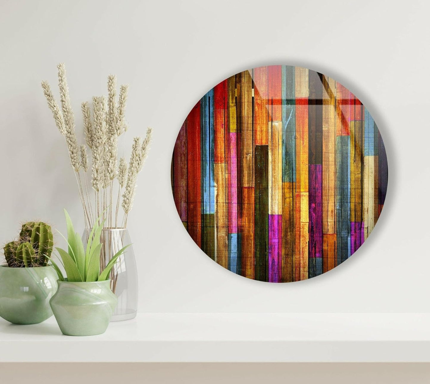 My Photostation.com 10''(25cm) Diameter Colorful Wood Pattern Round Glass Wall Art Tempered Glass Printing Wall Decor Large Wall Art Wall Hangings