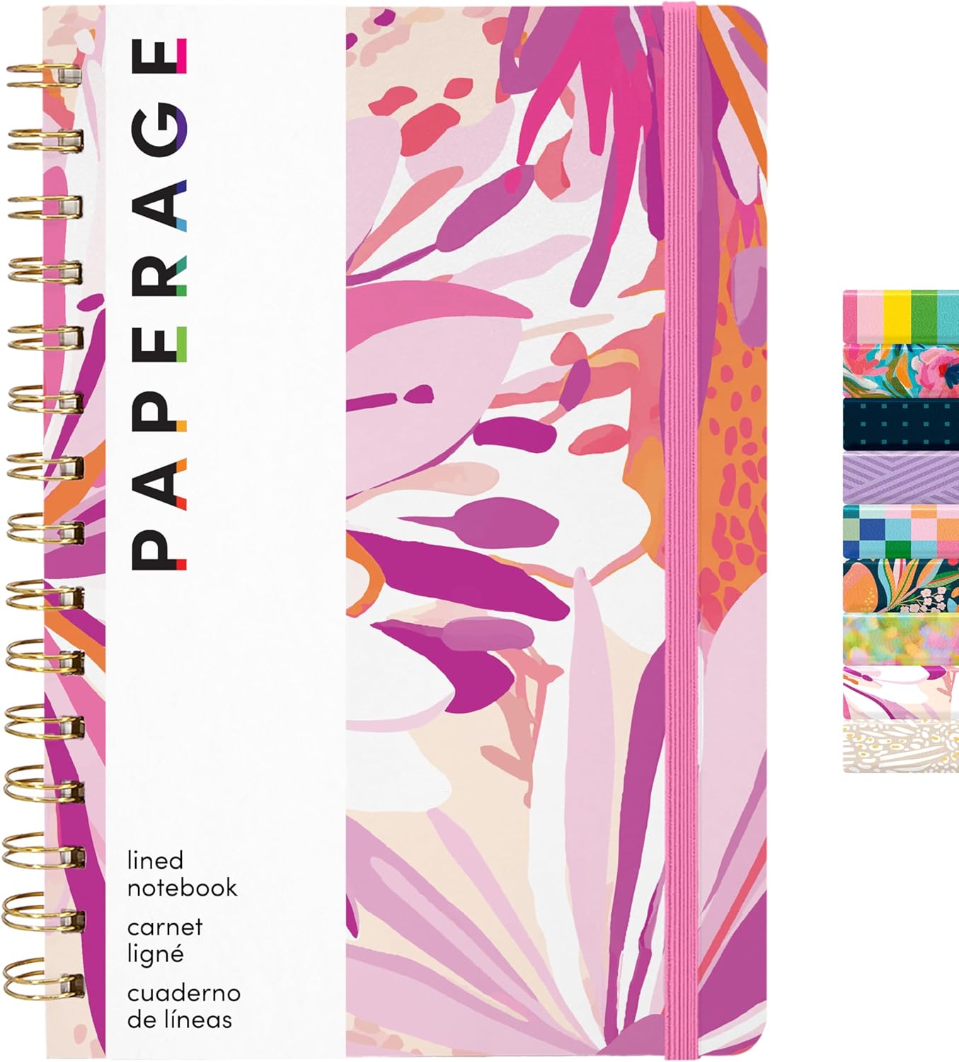 PAPERAGE Lined Spiral Journal Notebook, (Flower Daze), 160 Pages, Hardcover Journal for Women & Men, Medium 5.5 in x 8 in - 100 GSM, Thick Paper, Spiral Notebook for Work, School & Journaling