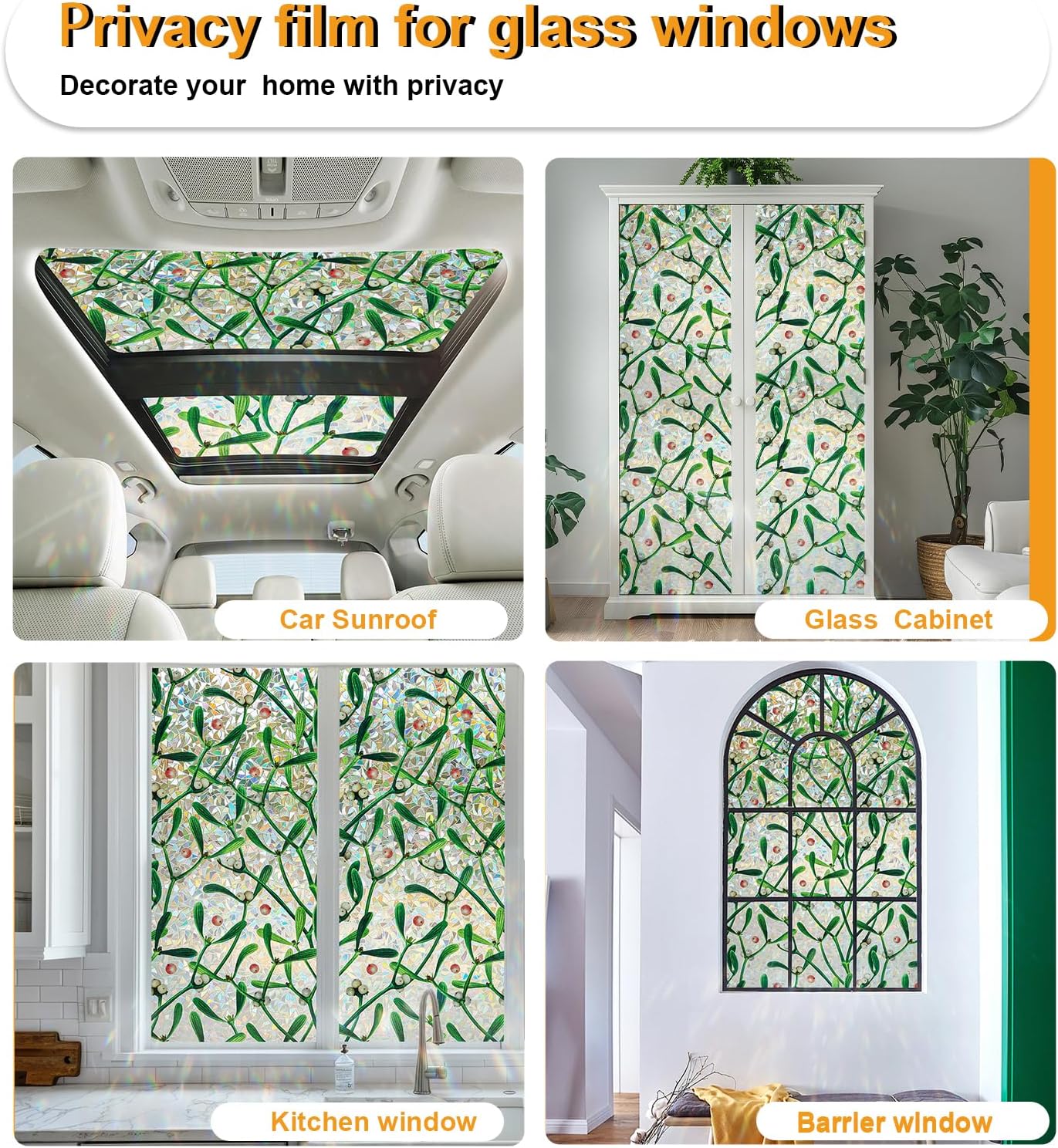 Window Privacy Film Stain Glass Window Film Rainbow Window Film Window clings Non-Adhesive Reusable Decorative for Room (Mistletoe Rainbow, 35.4 x 157.4 in)