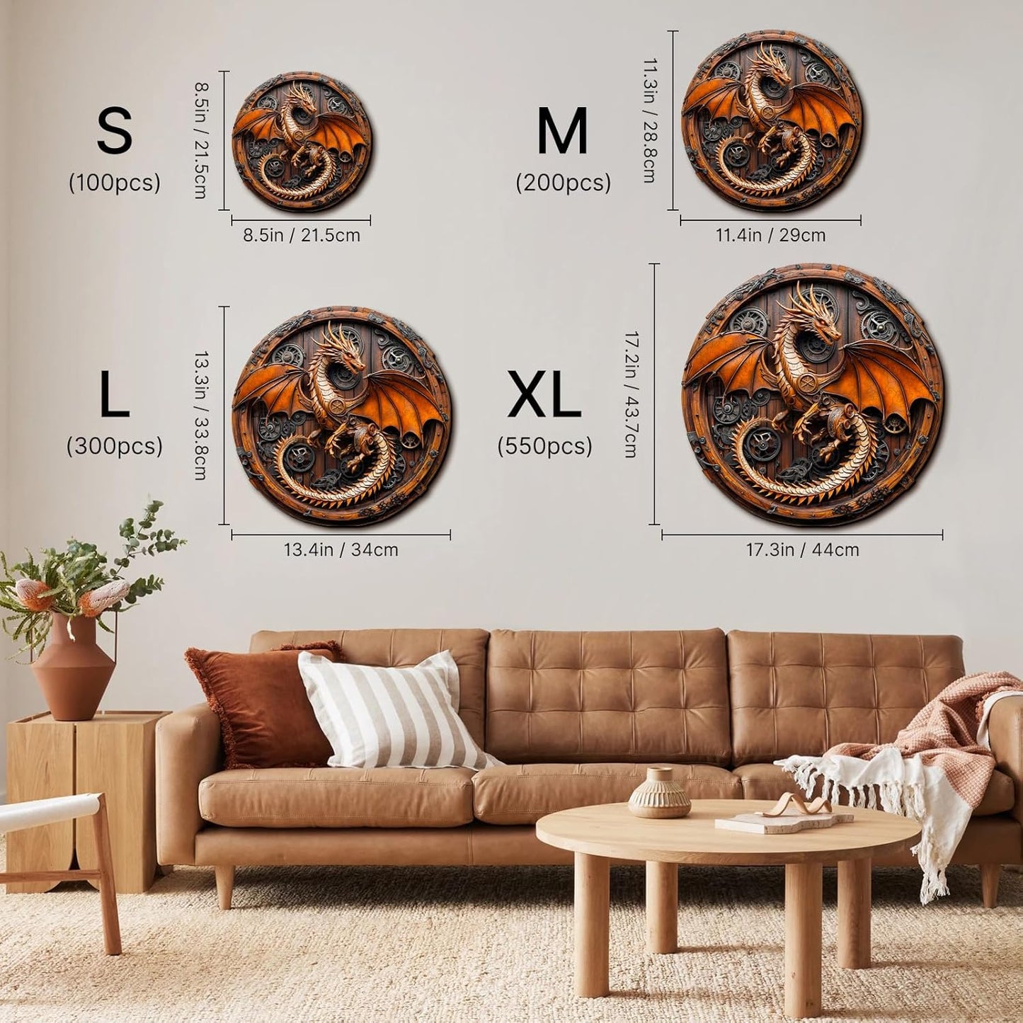 KAAYEE Wooden Puzzles for Adults, 3D Vision Mechanical Dragon Wooden Jigsaw Puzzles, Unique Shape Advanced Wood Puzzle Adult, Birthday Fathers Family Games (L-13.4 * 13.3in-300pcs)