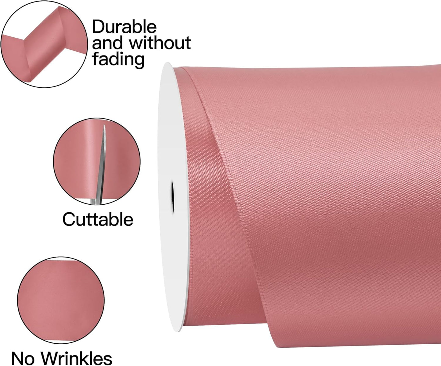 Dusty Pink Satin Ribbon 4 Inch X 15 Yards Solid Color Double Faced Ribbons Perfect for Crafts Wedding Decor Bow Making Arts Sewing and More