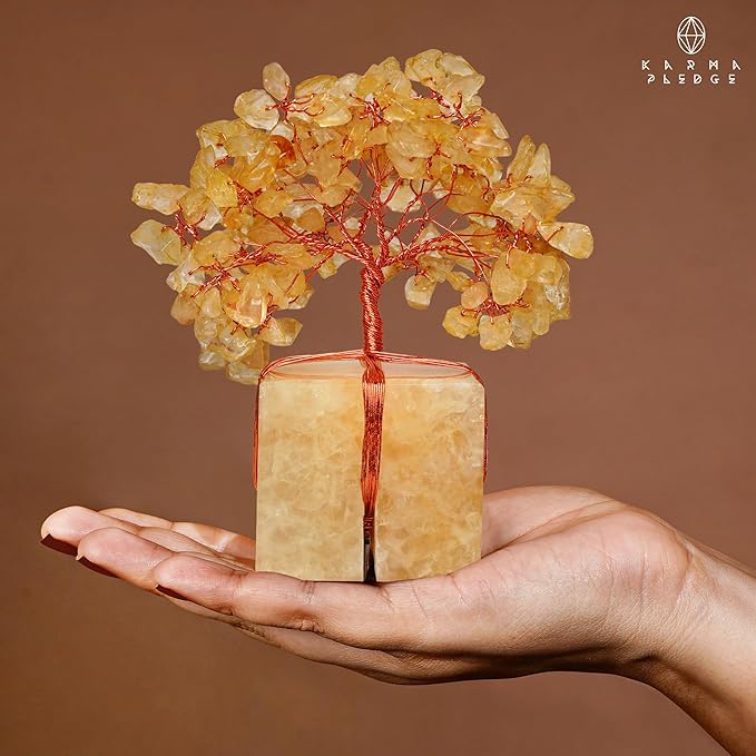 Crystal Tree for Birthday Gifts for Women, Handmade Raw Crystal Base Citrine Chakra Healing Crystal Tree of Life for Positive Energy, Money, Good Luck, Christmas Décor, Home and Office Decor