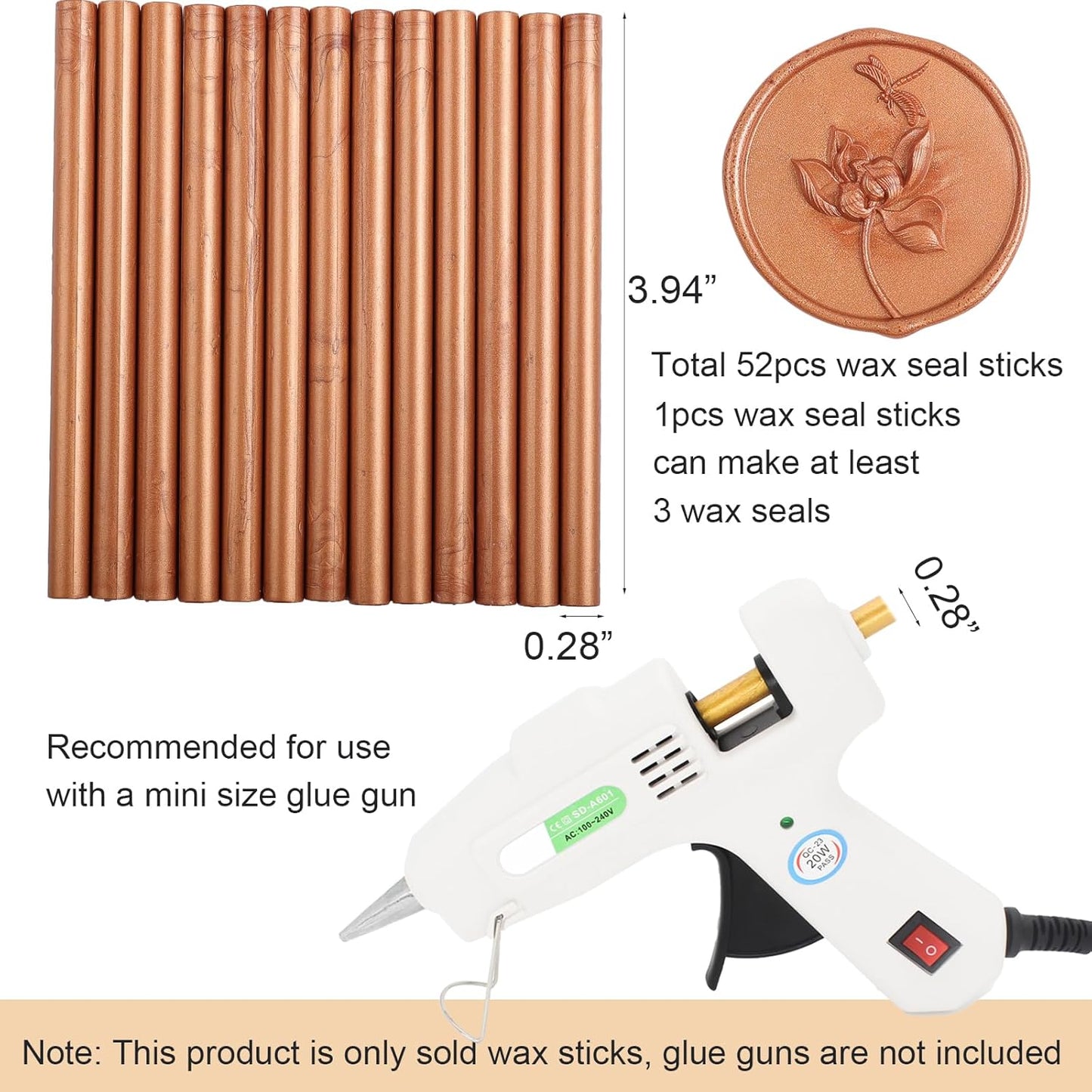 52pcs Red Bronze Sealing Wax Sticks, Andotopee Glue Gun Wax Seal Sticks for Wax Seal Stamp, Premium Sealing Wax for Envelope Letter Seal Wedding Invation Craft Adhesive, Great Gift Ideas (Mini Size)