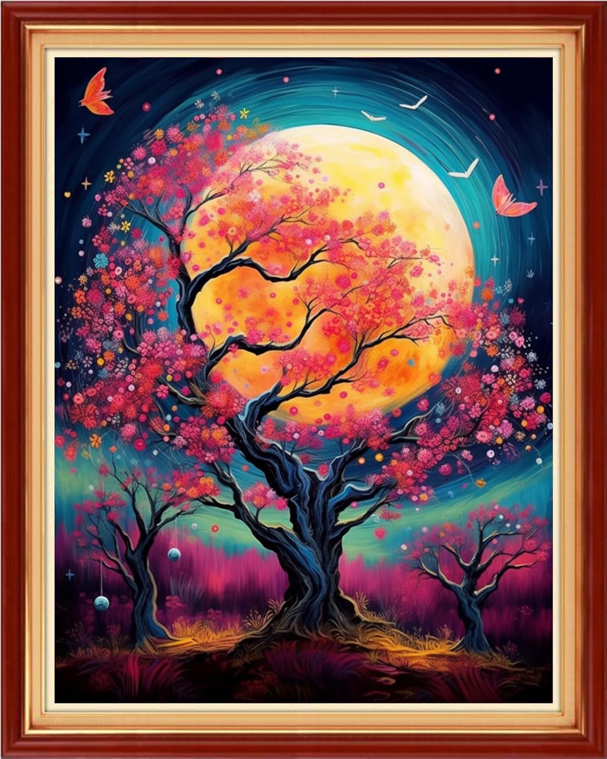 DMCVIVR Stamped Cross Stitch Kits for Adults Beginners Embroidery Kits 11CT Needlepoint Kits Cross Stitch Patterns Embroidery Patterns-Moon Tree 16x20 inch