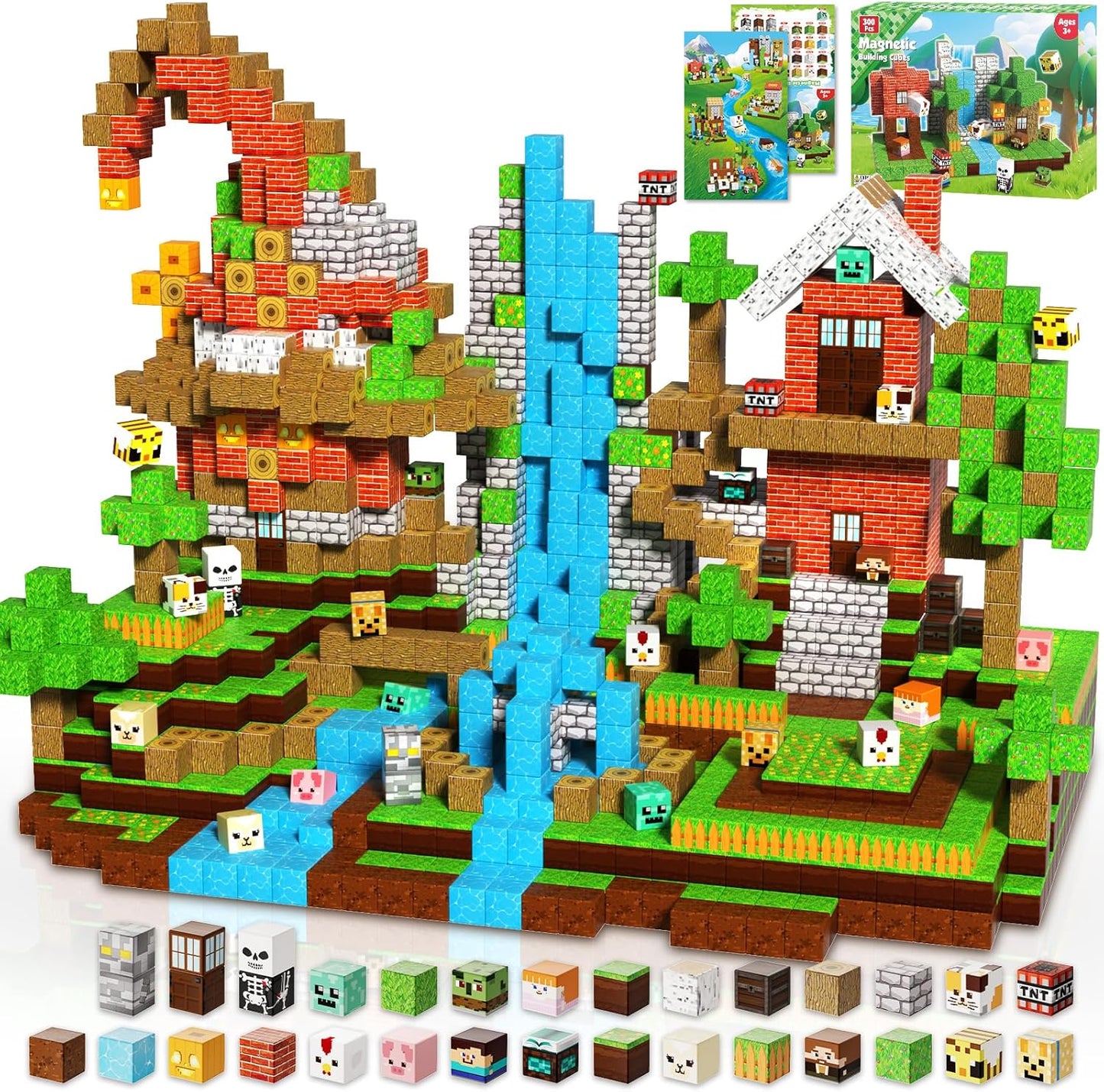 300 PCS Magnetic Blocks - Magnetic Building Blocks Cubes, Magnet Toys for Kids Age 3+, Toy Building Set for Kids, Magnets Stacking Construction Birthday Gifts for Boys Girls Age 4-8, 8-12