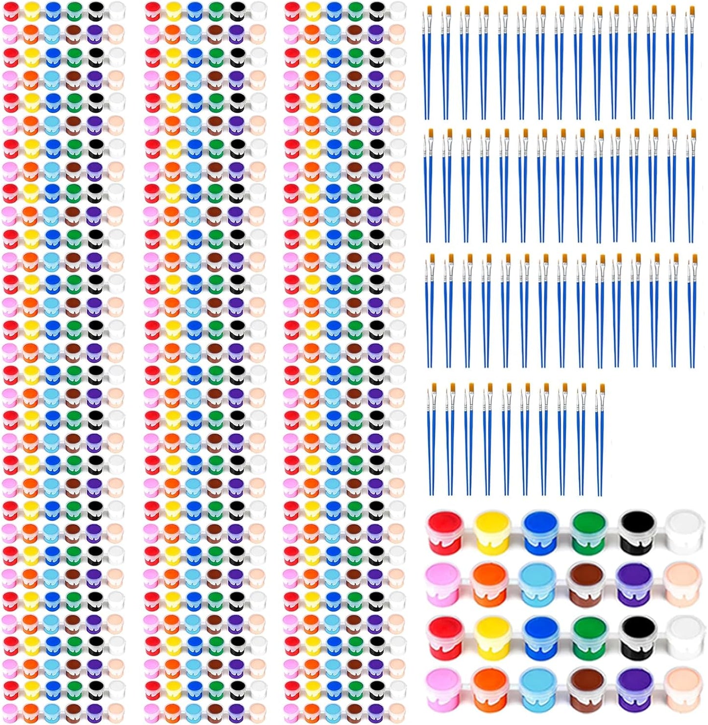 OLINGYOU 50 Pack Mini Acrylic Paint Set, 12 Colors Washable Paint Strips for Kids & Adults - Includes 100 Brushes, 600 PCS Kids Paint Kits for Easter Eggs, Birthday, Classroom Party，School Supplies