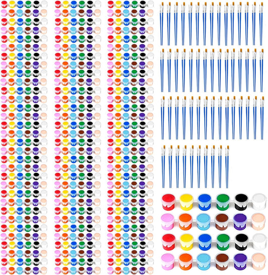 OLINGYOU 50 Pack Mini Acrylic Paint Set, 12 Colors Washable Paint Strips for Kids & Adults - Includes 100 Brushes, 600 PCS Kids Paint Kits for Easter Eggs, Birthday, Classroom Party，School Supplies