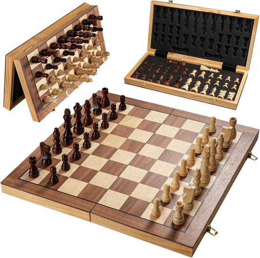 17 Inch Large Chess Set for Adults & Kids, Foldable Wooden Chess Board for Kids, Portable Magnetic Chessboard Game for Adults
