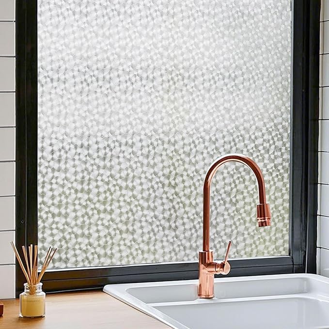 Window Privacy Film, Glass Decorative Static Cling, Removable Sun Blocking Vinyl Covering,Window Film for Home Kitchen Living Room, Floral Shadows, 17.3" x 78.7"