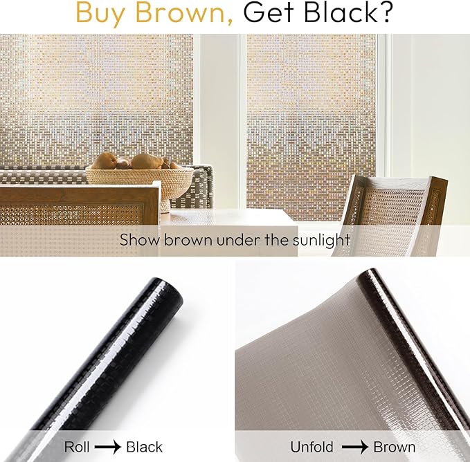 rabbitgoo Window Privacy Film Stained Glass Window Film, Mosaic Rainbow Decorative Glass Cling, Removable Static Cling Tint, Non-Adhesive Privacy Covering for Home, Brown, 23.6 x 78.5 inches
