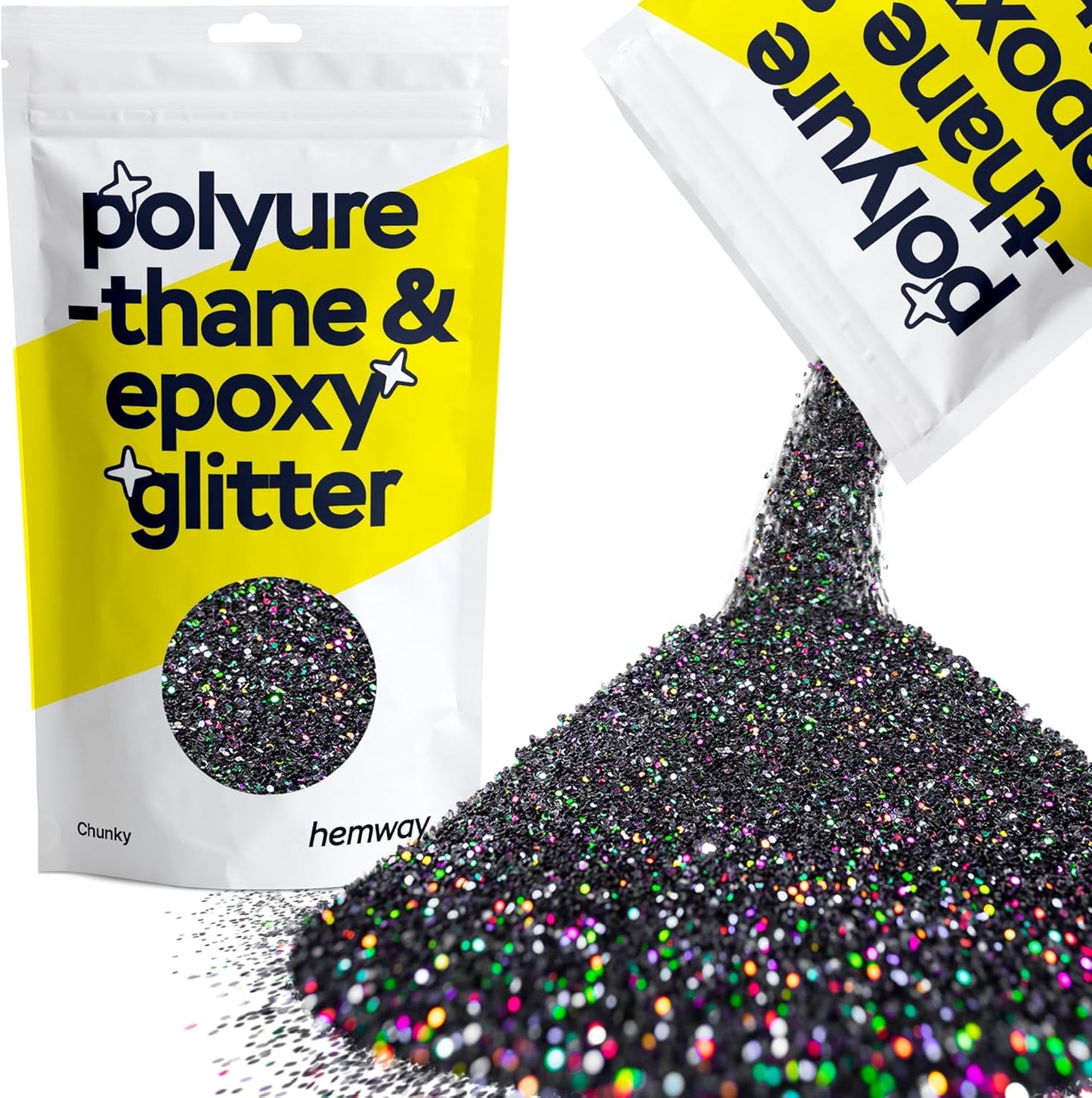 Hemway Polyurethane & Epoxy Resin Glitter 100g / 3.5oz Metallic Crystal Flake Additive for Flooring Jewelry Tumblers Glass Pigment - Chunky (1/40" 0.025" 0.6mm) - Black Holographic