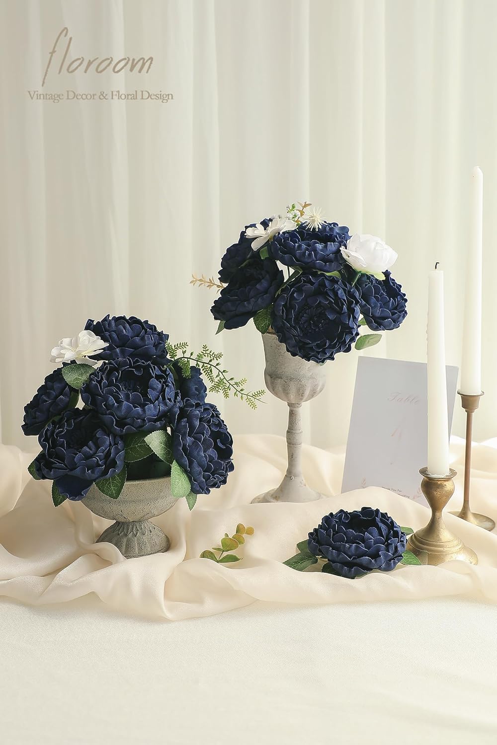 Floroom Artificial Flowers 16pcs 4" Navy Blue Blooming Peonies Real Looking Foam Fake Peony with Stems for DIY Wedding Bouquets Bridal Shower Centerpieces Floral Arrangements Party Tables Decorations