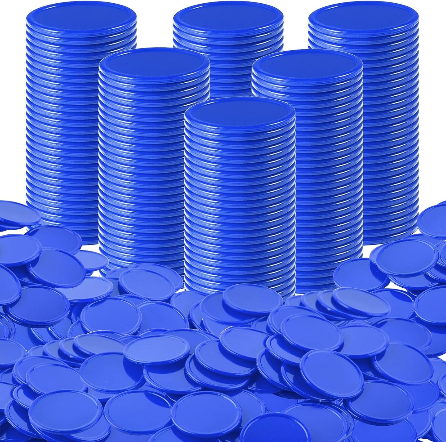 Coopay 600 Pieces Plastic Poker Chips Learning Counters Disks Bingo Chip Counting Discs Markers for Math Practice and Poker Card Game Tokens, Teaching Rewards, 38 mm/ 1.5 Inches (Blue)
