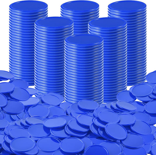 Coopay 600 Pieces Plastic Poker Chips Learning Counters Disks Bingo Chip Counting Discs Markers for Math Practice and Poker Card Game Tokens, Teaching Rewards, 38 mm/ 1.5 Inches (Blue)