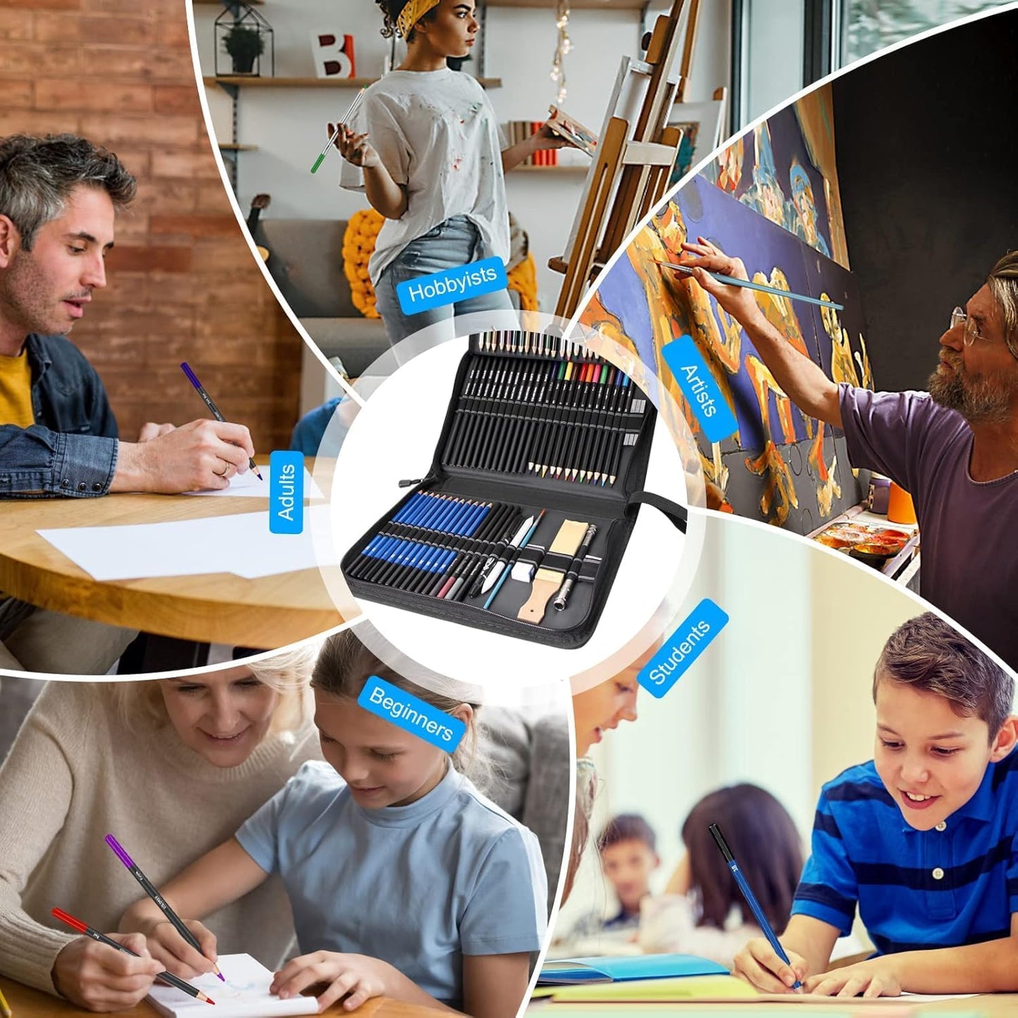 Drawing Kit,98PCS Drawing & Art Supplies Kit-Include Graphite Sketch Pencils,Colored Pencils,Charcoal Pencils Art Set and Portable Case,Ideal for Adults,Teens,Artists and Hobbyists