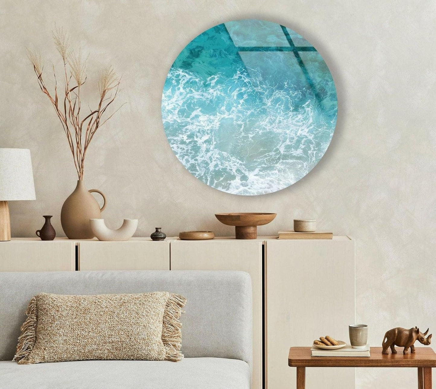 My Photostation.com 27.5''(70cm) Diameter Sea Waves Round Glass Wall Art Tempered Glass Printing Wall Decor Large Wall Art Wall Hangings