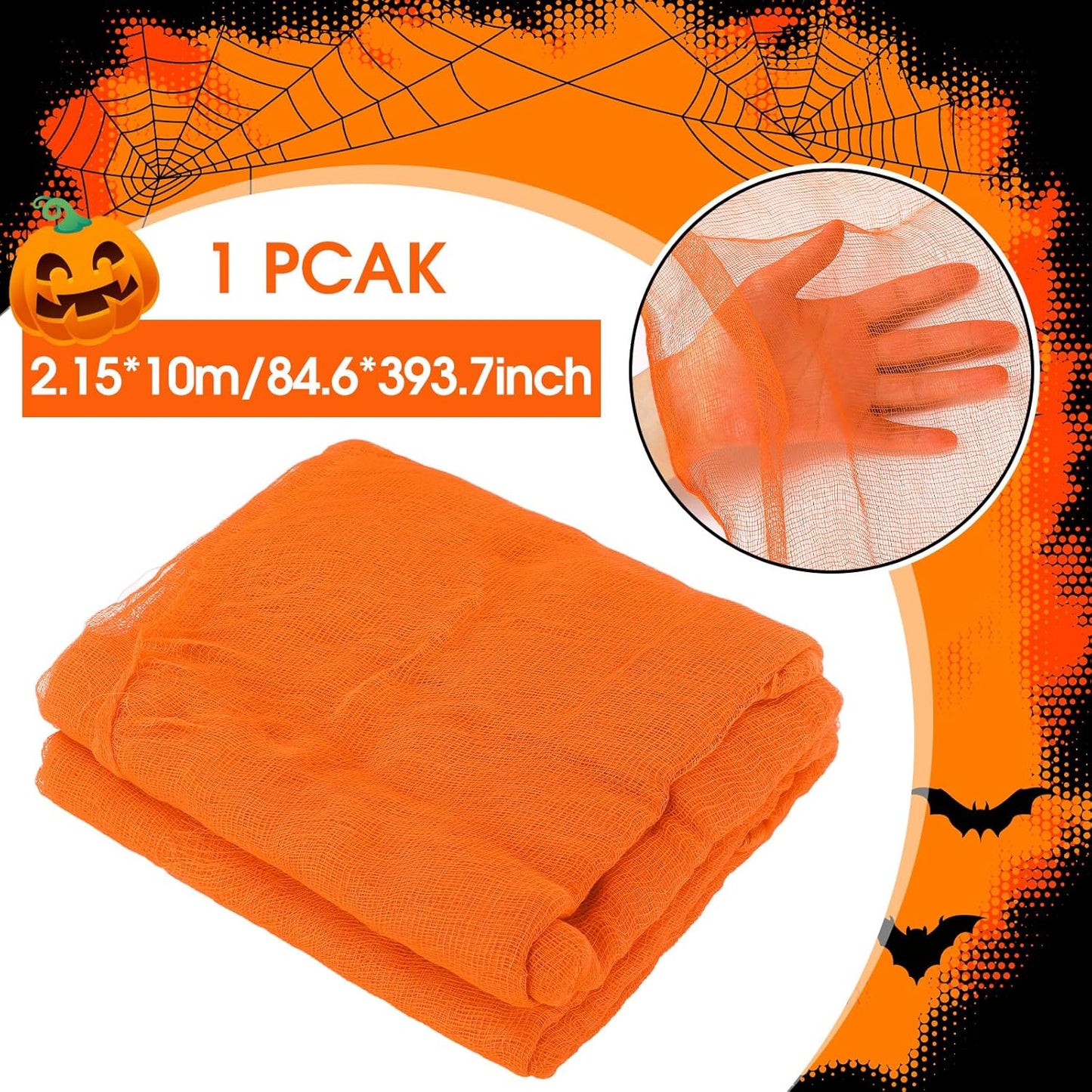 Boao Halloween Cheese cloth 85 x 394 Inch Orange Cheesecloth Roll for Crafts Large Cotton Muslin Gauze Fabric for Halloween Outdoor & Indoor Spooky Decoration