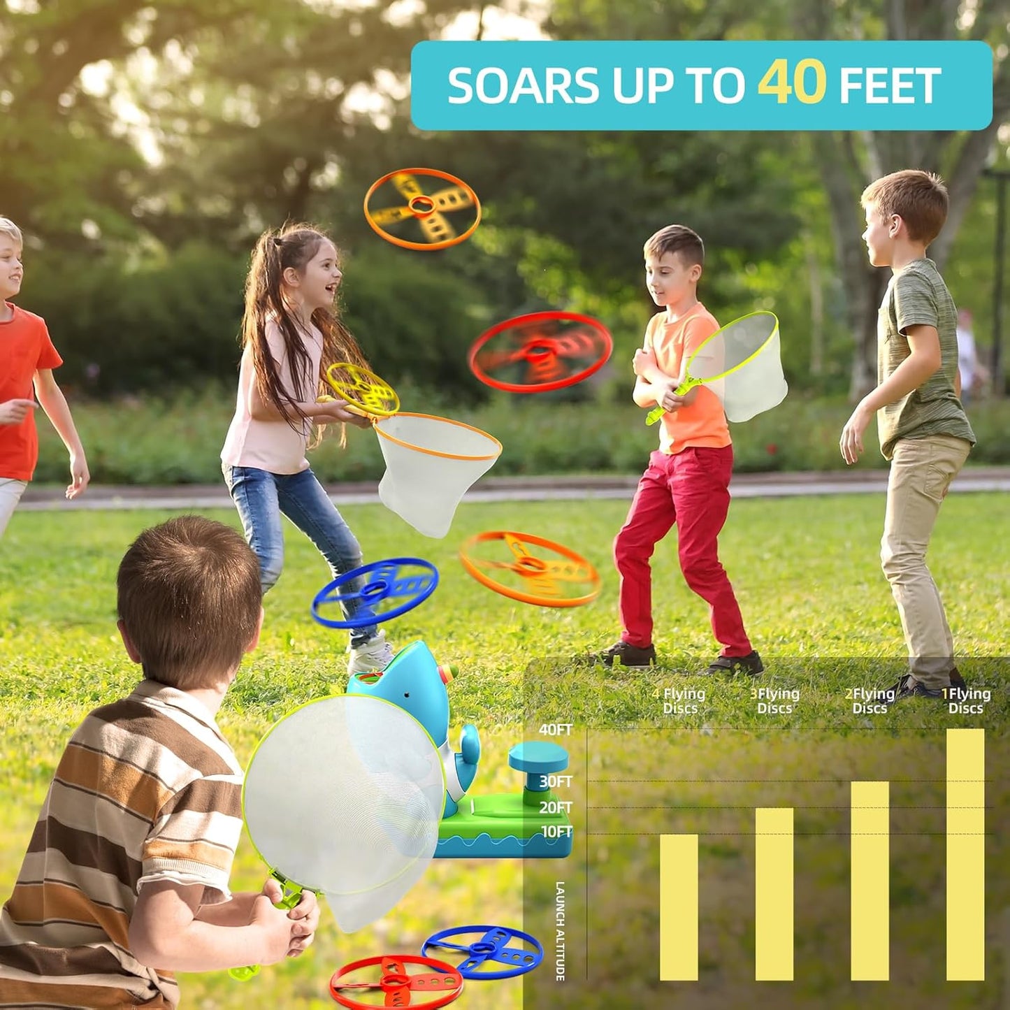 15 PCS Flying Disc Launcher Outdoor Indoor Game Toys Gifts for 3 4 5 6 7 Year Old Boys Kids, Outdoor Outside Game Toys for Boys Girls Ages 3-5 4-8, Ideal 3 4 5 6 Year Old Birthday Gifts