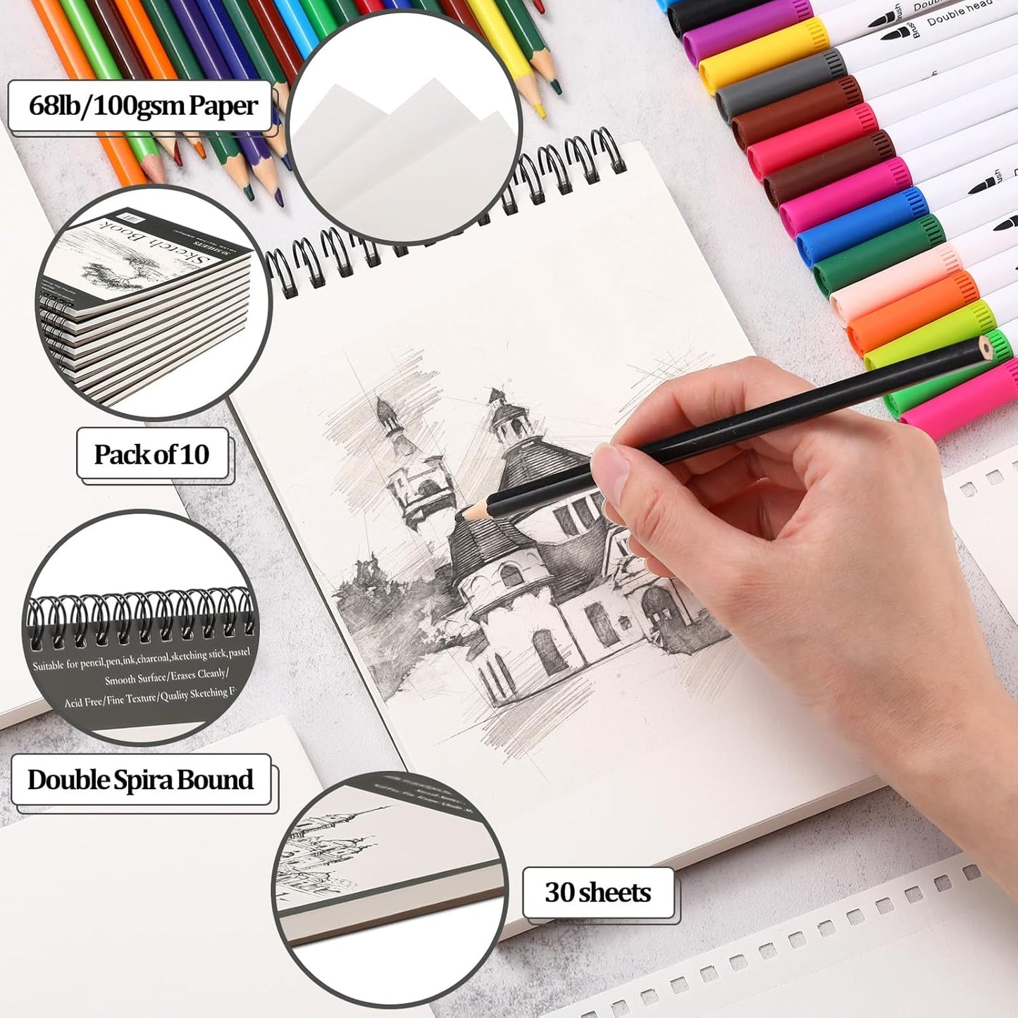 Jexine 60 Pcs 5.5'' x 8.5'' Top Spiral Bound Sketch Book 30 Sheet Each(68lb/100gsm), Sketching Drawing Pad Bulk Artist Sketch Pad Kids Drawing Paper Art Sketchbook for Painting (Tree)