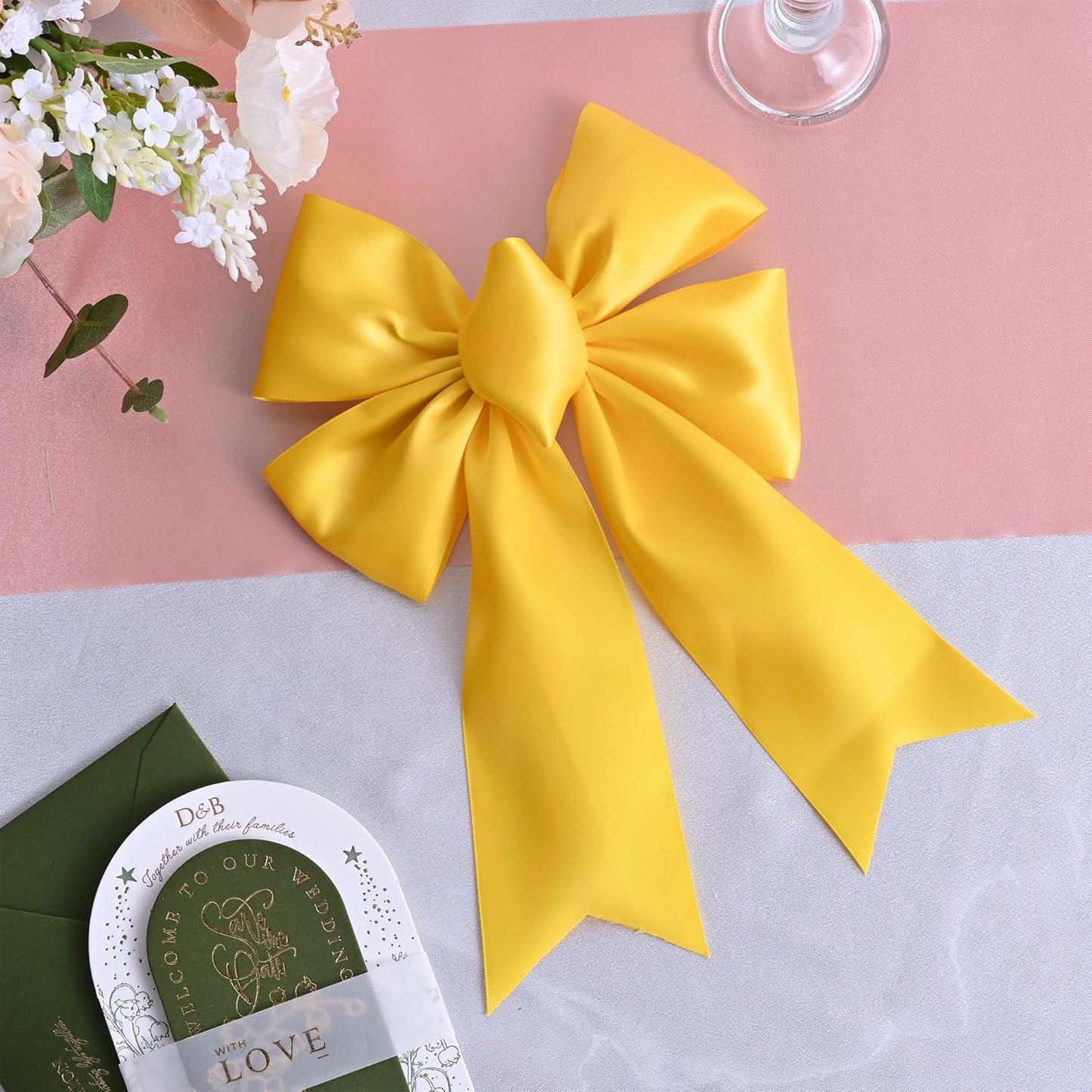 Yellow Satin Ribbon 3 Inch X 15 Yards Solid Color Double Faced Ribbons Perfect for Crafts Wedding Decor Bow Making Arts Sewing and More