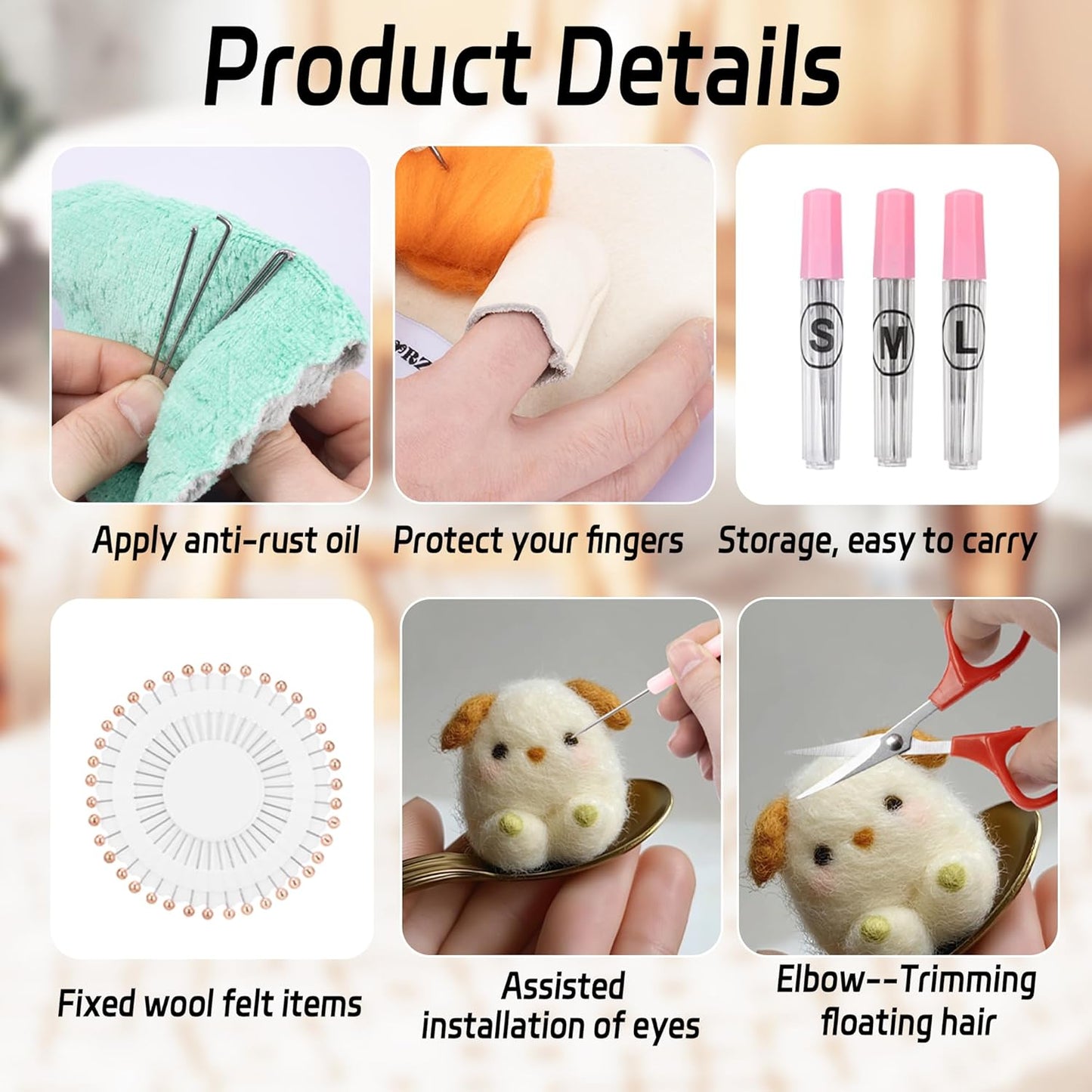 NFAMRZCAR Needle Felting Pad,Thick and Firm Needle Felting Mat Natural Wool Felting Mat with 110 Needle 3 Needle Wood Handles 1 Clean Cloth,Clear Instruction (New 6 * 6inch)