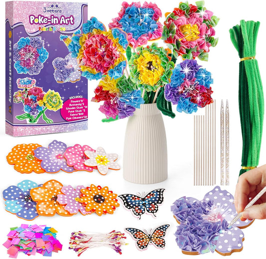 3 otters Poke in Art, Fabric Flower Bouquets Toys Arts and Crafts for Girls Ages 4-12 DIY Creative Activities Birthday Craft Gifts