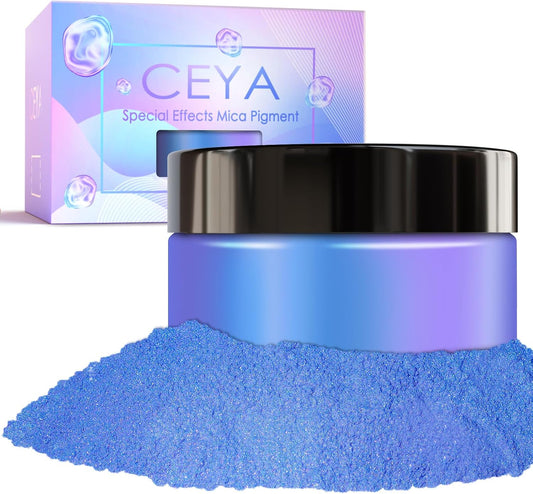 Ceya Highly Chameleon Mica Pigment, 1.8oz/ 50g Blue Starry Sky Chrome Powder, Cosmetic Grade Pearlescent Effect Color Shift Pigment for Epoxy Resin, Makeup, Nail Polish, Soap Dye, Candle Making, Slime