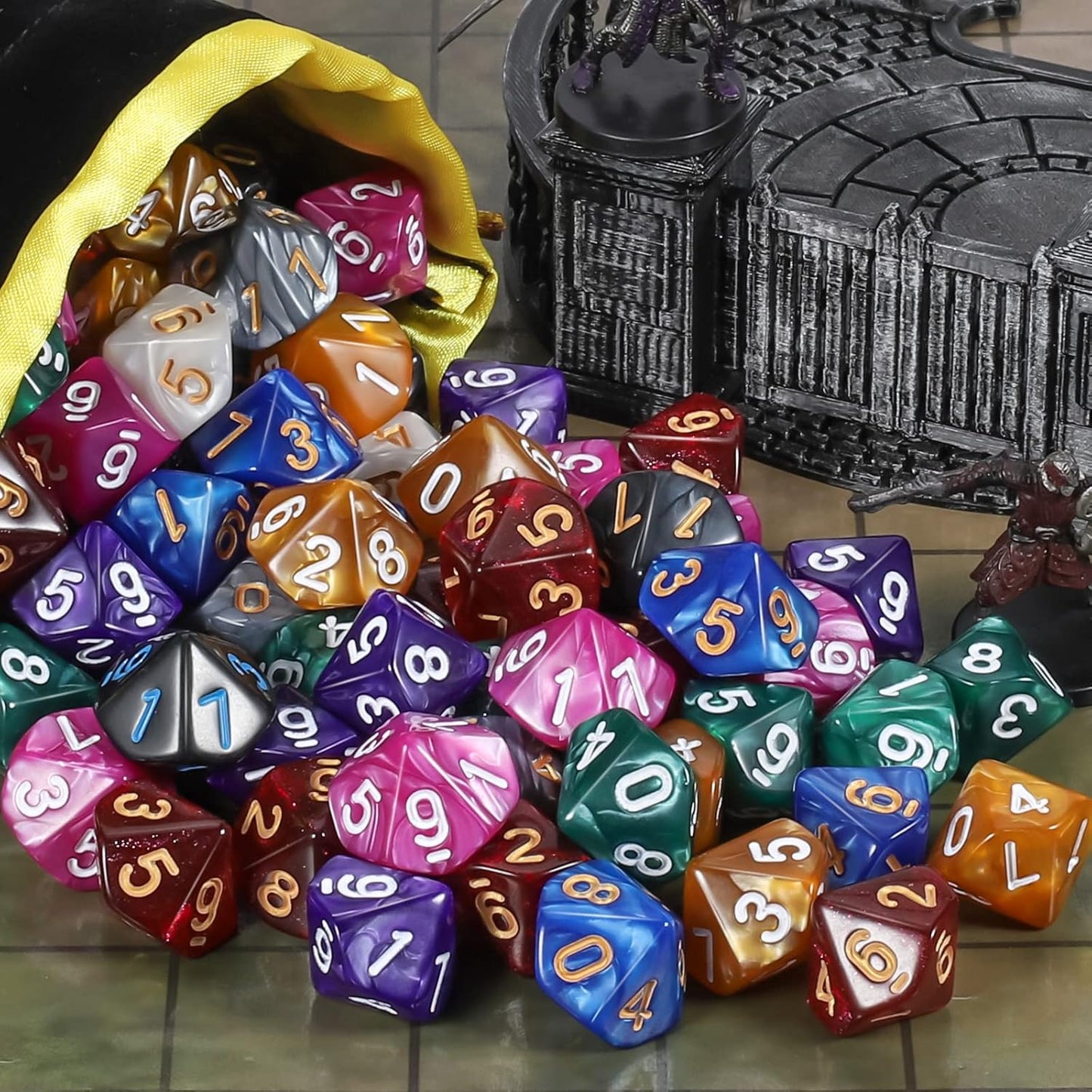 CiaraQ DND Polyhedral Dice (100pcs) with A Dice Bag Compatible with Dungeons and Dragons DND RPG MTG Role Playing Table Games (D10 dice, 10 colors-100 pcs)
