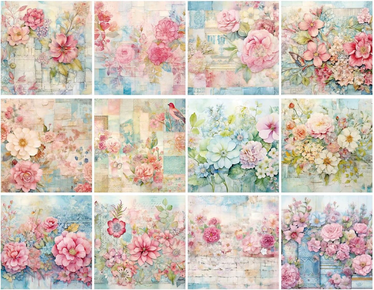 Vintage Floral Scrapbook Paper Pad Color Patterned Paper 6×6,24 Sheets Single-Sided Flower Scrapbooking CardStock Papers Pad for Holiday Cardmaking DIY Origami Journaling.